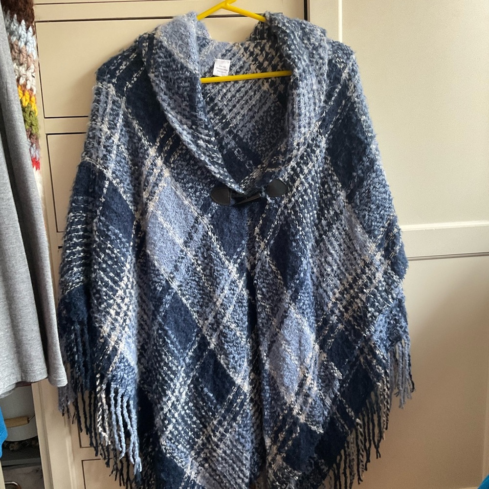 Boucle Soft knit Plaid wrap with Toggle Closure
